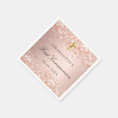 Eerste Communie roos gouden glitter naam Servet (Hoek)