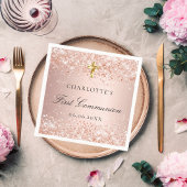 Eerste Communie roos gouden glitter naam Servet