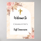 Eerste Communie roos gouden perzik welkom Poster (Voorkant)