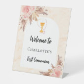 Eerste Communie roos gouden perzik welkom Reclamebord Met Voetstuk (Voorkant)