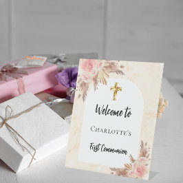 Eerste Communie roos gouden perzik welkom Reclamebord Met Voetstuk