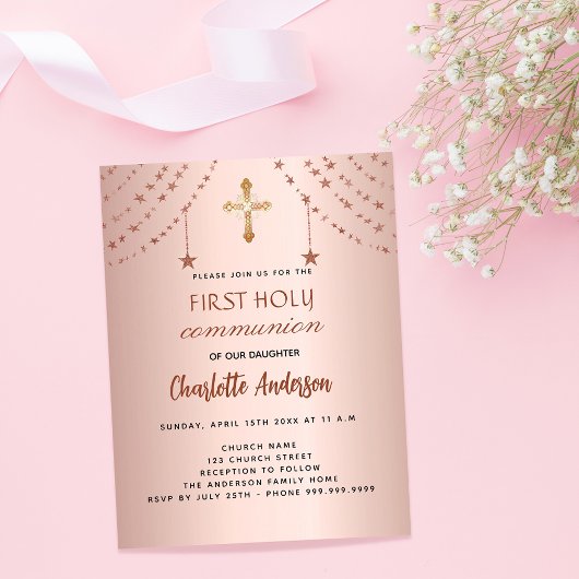 Eerste communie roos gouden sterren budget uitnodi