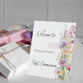 Eerste Communie roze bloemen kruis welkomstbord Reclamebord Met Voetstuk