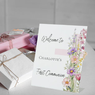 Eerste Communie roze bloemen kruis welkomstbord Reclamebord Met Voetstuk