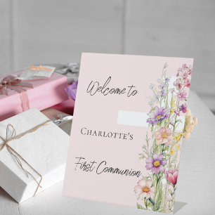Eerste Communie roze bloemen kruis welkomstbord Reclamebord Met Voetstuk