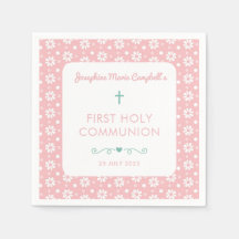 Eerste Communie Roze Bloemen Meisje Religieus Doop