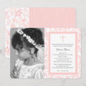 Eerste Communie Roze Bloemen Met Foto Kaart (Voorkant / Achterkant)