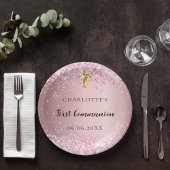 Eerste Communie roze confetti naam meisje Papieren Bordje