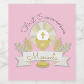 Eerste communie, roze eerste communie wijn etiket (Enkel label)