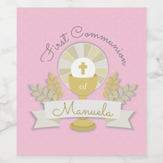 Eerste communie, roze eerste communie wijn etiket (Enkel label)
