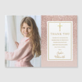 Eerste Communie Roze Goud Glitter Foto Bedankt (Voorkant)