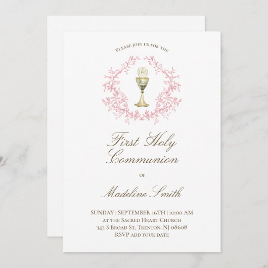 eerste communie roze kam kaart (Voorkant / Achterkant)