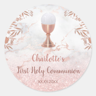 Eerste Communie roze marmeren decor Ronde Sticker