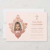 Eerste Communie Roze Meisje Foto  Roos Goud Kaart (Voorkant)