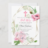 Eerste communie | Roze papaver en olijf 2 Kaart (Voorkant)