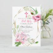 Eerste communie | Roze papaver en olijf 2 Kaart (Staand voorkant)