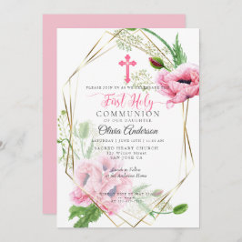 Eerste communie | Roze papaver en olijf 2 Kaart