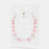 Eerste Communie roze pioenen welkom Acryl Bord (Hoek)