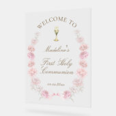 Eerste Communie roze pioenrozen welkom Acryl Bord (Hoek)