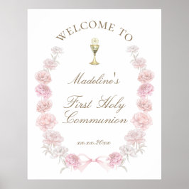 Eerste Communie roze pioenrozen welkom Poster