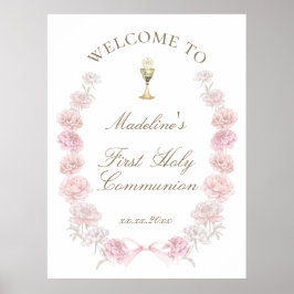Eerste Communie roze pioenrozen welkom Poster