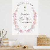Eerste Communie roze pioenrozen welkom Poster (Keuken)