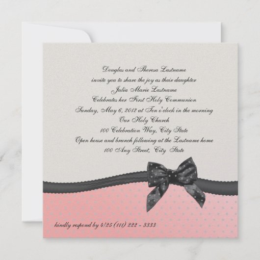 Eerste Communie Roze Polka Dot met Boog Kaart (Voorkant)