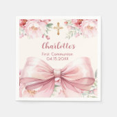 Eerste Communie roze strik crème bloemen Servet (Voorkant)