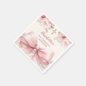 Eerste Communie roze strik crème bloemen Servet (Hoek)