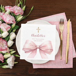 Eerste Communie roze strik kruis lunch Servet
