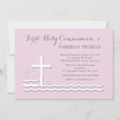 Eerste communie roze uitnodiging (Voorkant)