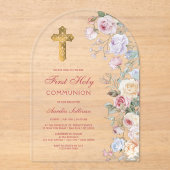 Eerste communie rozenboog acryl uitnodigingen (Voorkant)