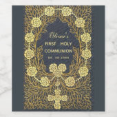 Eerste communie rozenkrans bloemen blauw wijn etiket (Enkel label)