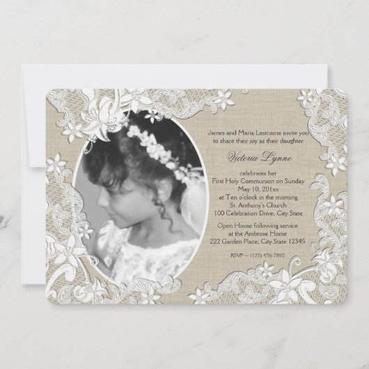 Eerste Communie Rustieke Bloemen Met Foto Kaart (Voorkant)