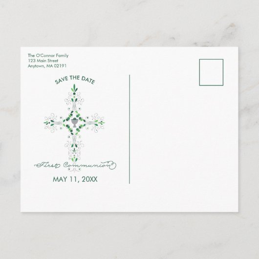 Eerste communie Save the Date Briefkaart, jongen,  Aankondigingskaart (Achterkant)