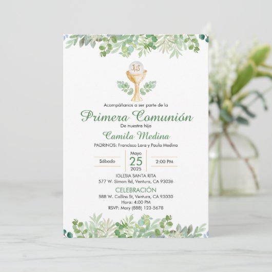 Eerste Communie Spaans groen blad groen Kaart (Staand voorkant)