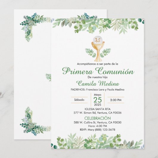 Eerste Communie Spaans groen blad groen Kaart (Voorkant / Achterkant)