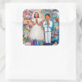 Eerste Communie Stickers, jongen en meisje Vierkante Sticker (Tas)