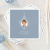Eerste Communie Stof Blauw Elegante Jongen Foto