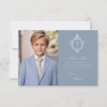 Eerste Communie Stof Blauw Elegante Jongen Foto Wa