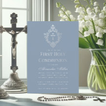Eerste Communie Stoffig Blauw Elegant Crest Cross 