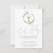 Eerste communie stoffige blauwe en faux gouden cir kaart (Voorkant)