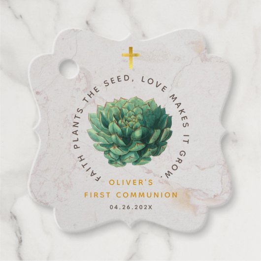 Eerste Communie Succulent Faith Planten de Seed Bedankjes Labels (Voorkant)