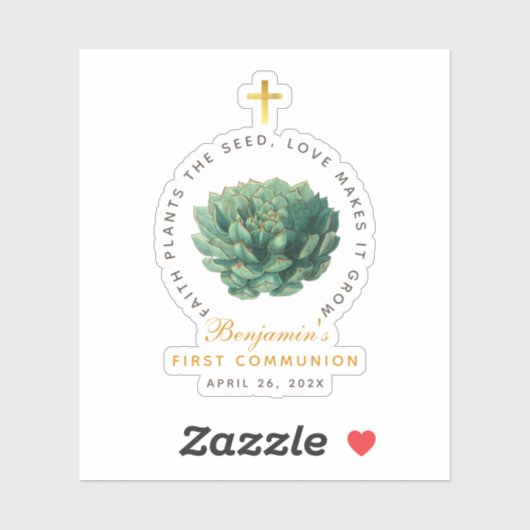 Eerste Communie Succulent Faux Gold Cross Script Sticker (Vel)