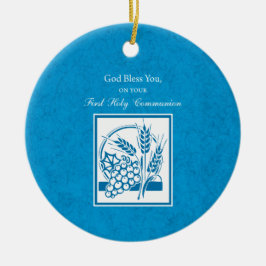 Eerste Communie, Tarwe, Blauwe Druiven Keramisch Ornament