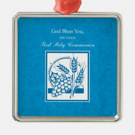 Eerste Communie, Tarwe, Blauwe Druiven Metalen Ornament