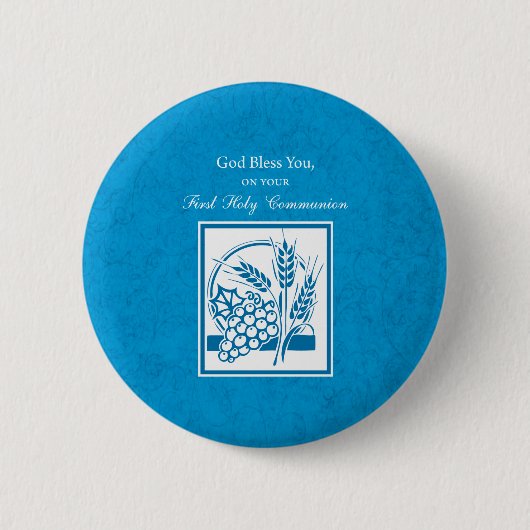 Eerste Communie, Tarwe, Blauwe Druiven Ronde Button 5,7 Cm (Voorkant)