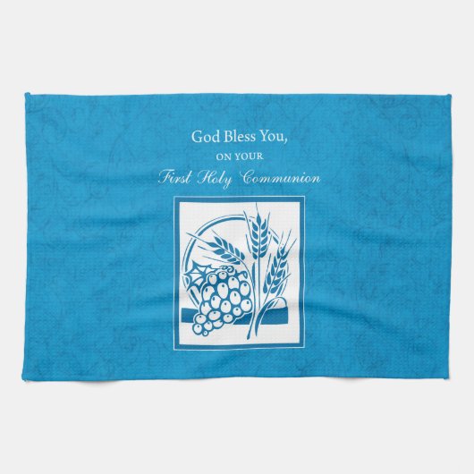 Eerste Communie, Tarwe, Blauwe Druiven Theedoek (Horizontaal)