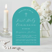 Eerste Communie Turquoise Boog Moderne Script Krui