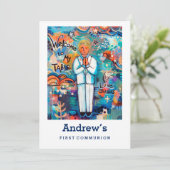 Eerste Communie Uitnodigen, , blond jongetje Kaart (Staand voorkant)